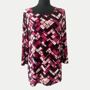 JM Collection Shirt Purple Geometric  3/4 Business Casual